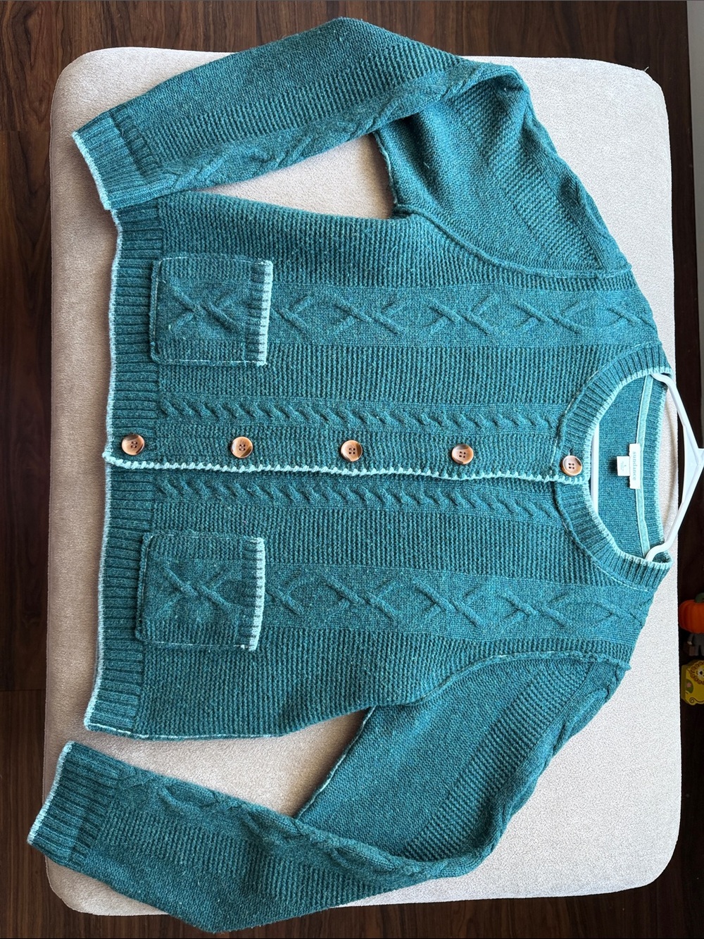 Sundance Sea Green Cable-Knit Button Cardigan